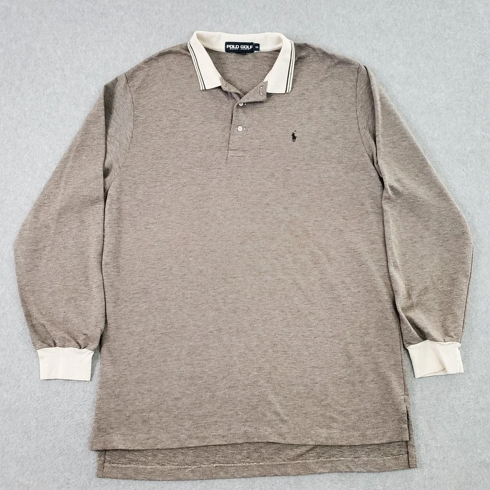 Polo Golf Ralph Lauren Polo Shirt Mens 2XL Brown Long Sleeve Cotton Knit Logo